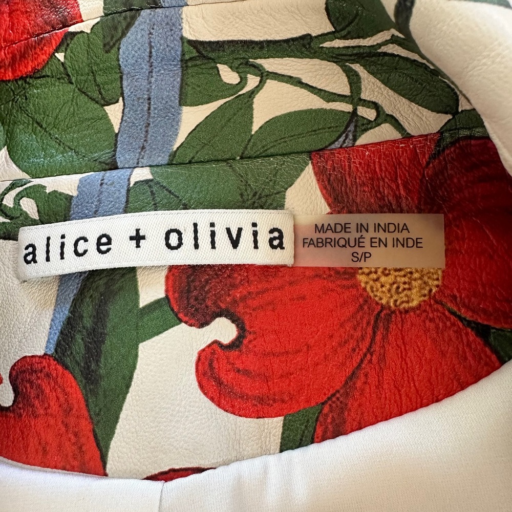Alice + Olivia Red and Green Floral Biker Jacket - Picture 7 of 16